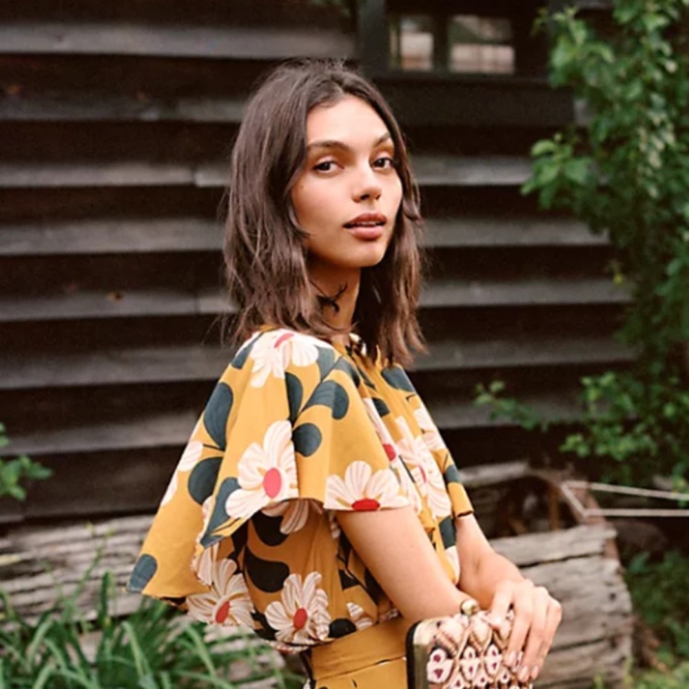 Anthropologie Ikebana Yellow Floral Blouse